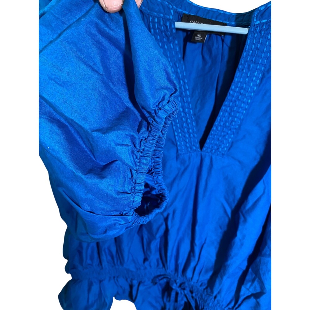 Calligraphie Womens Blue Puff Sleeve Smocked Peplum Blouse XL NWT - Picture 7 of 7